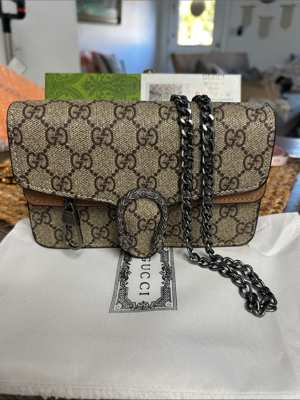 Fashion Brown/Beige Supreme Shoulder Bag with Chain Strap